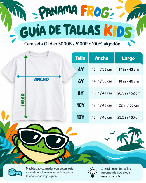 PANAMA FROG guía de tallas KIDS – medidas de ancho y largo