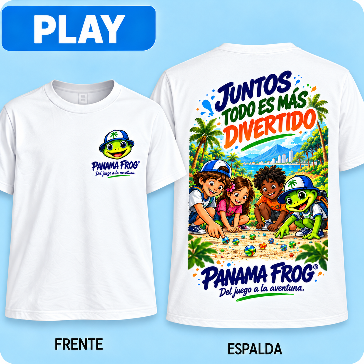 PANAMA FROG KIDS PLAY – frente y espalda con márgenes reales de impresión